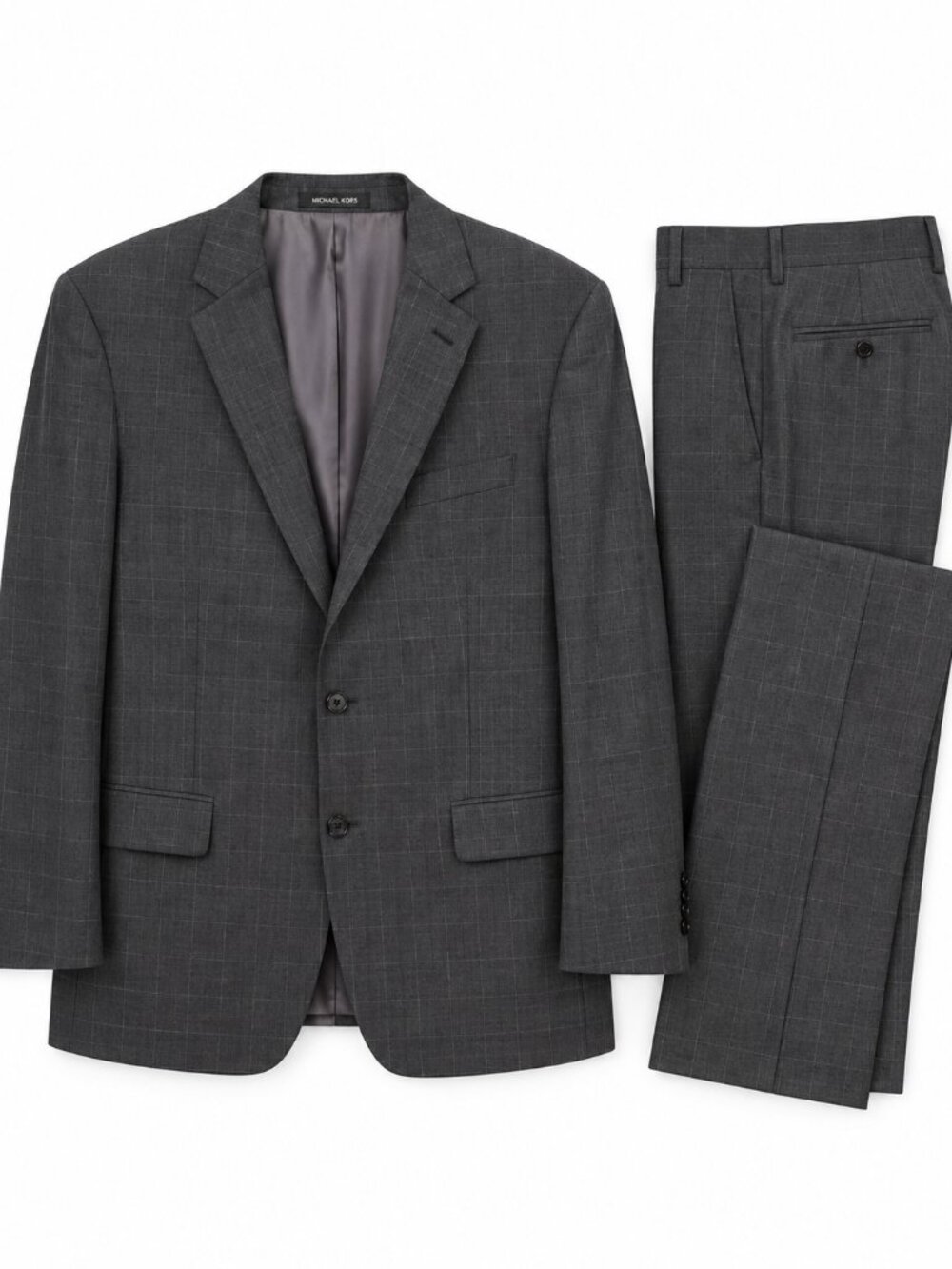 Michael Michael Kors Men’s Charcoal Gray Windowpane Wool Suit 46R